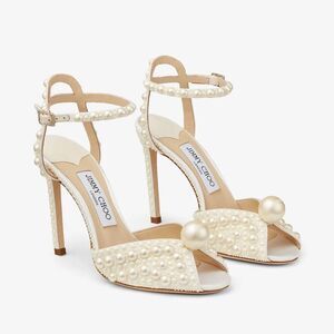 Jimmy Choo Sacora 100MM Pearl-Embellished Sandals size 38